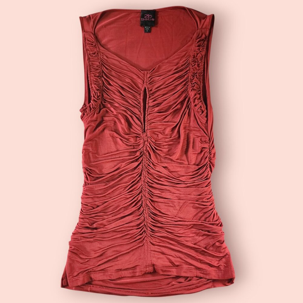Vintage Y2K 2b bebe terracotta ruched draped top size L baddie vixen mcbling